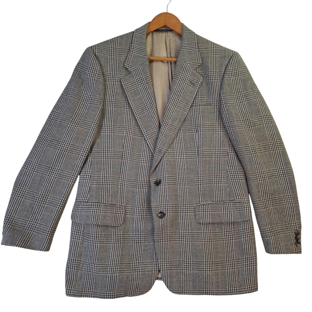 VTG Burberrys Blazer Mens 42R Gray Houndstooth Wool Sport Coat Made USA Saks